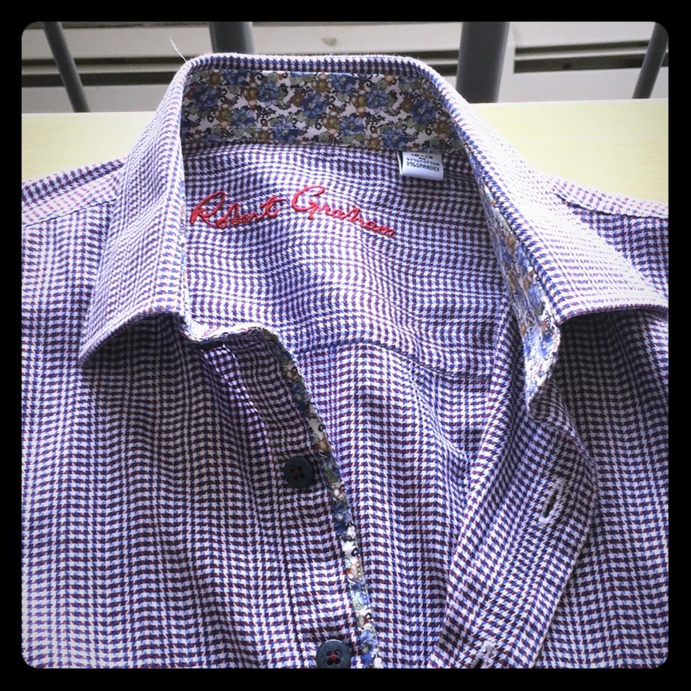 Boys 10/12 Robert Graham Plum Button Up w/ Florals